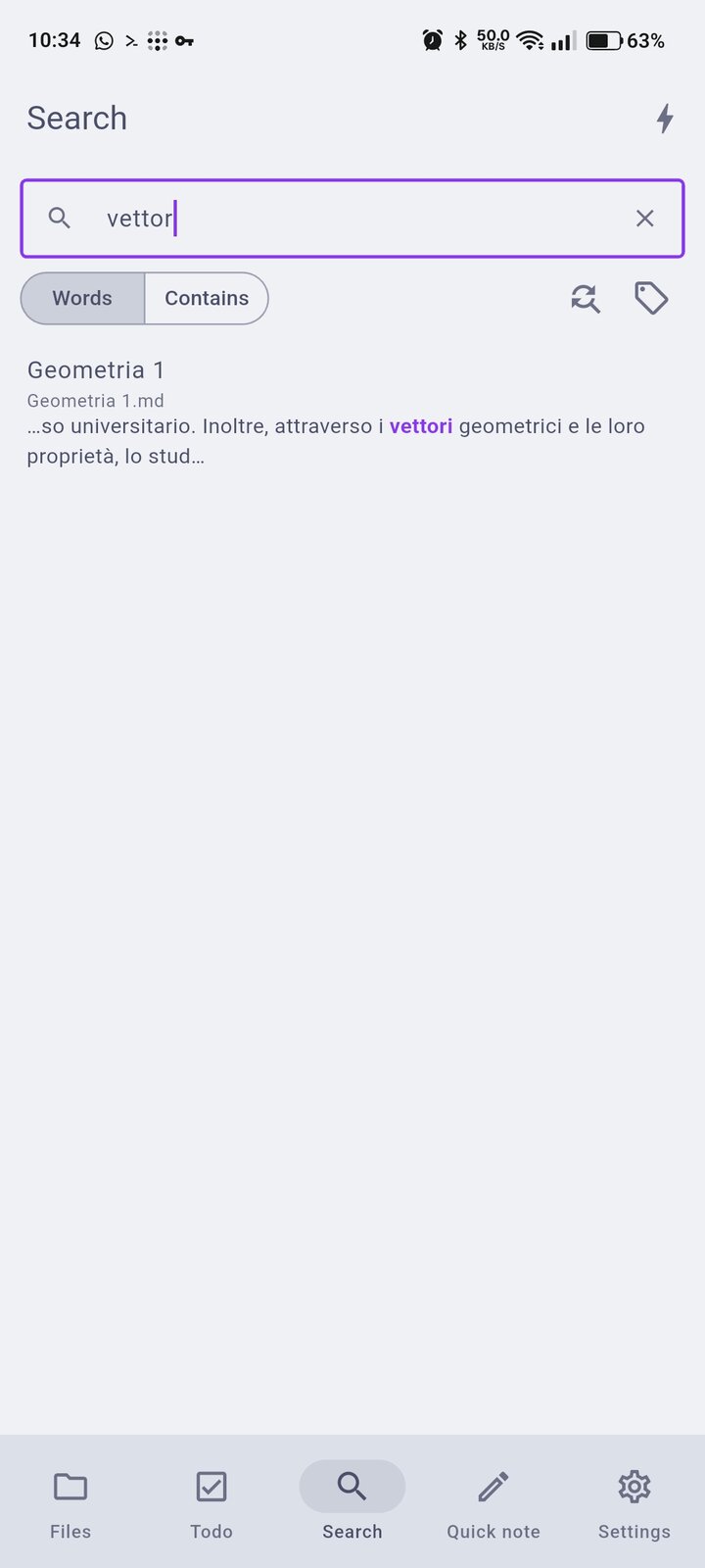 Android: searching a library, with the match in its excerpt