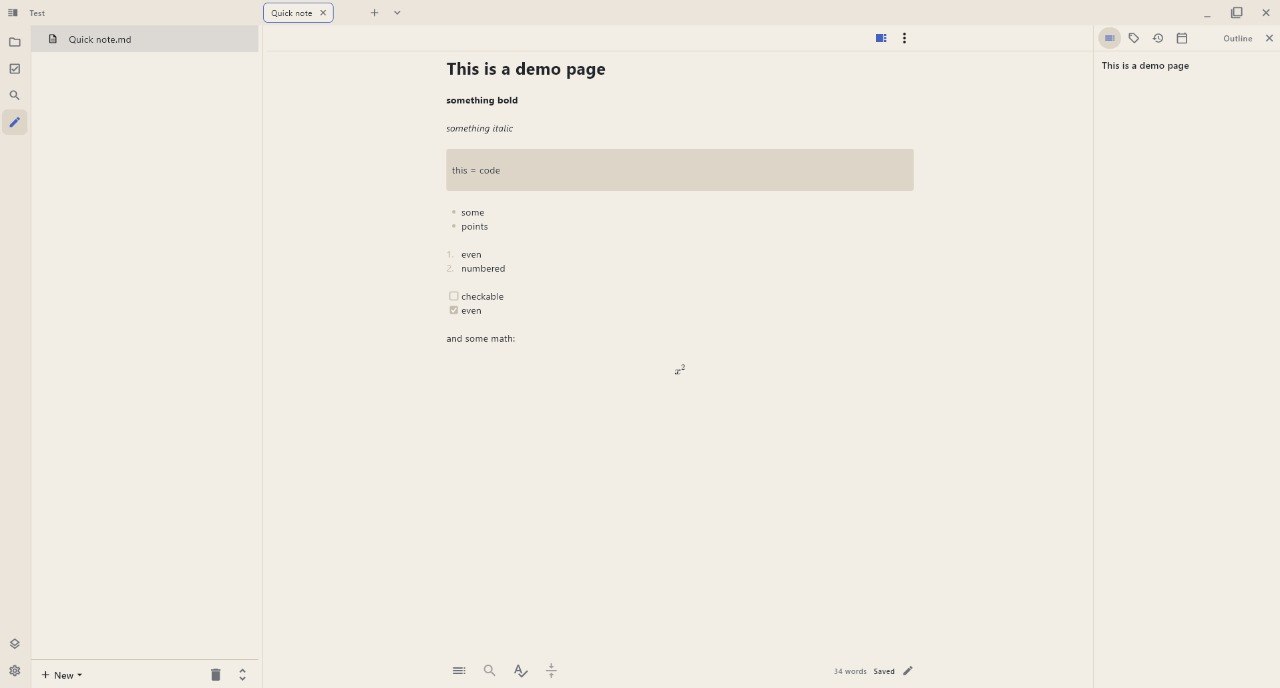 Desktop: the read view of the same note, with the outline pane